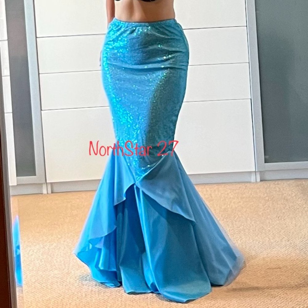 Women Plus And Regular High Waist Sequins Mermaid Long Tail Skirt